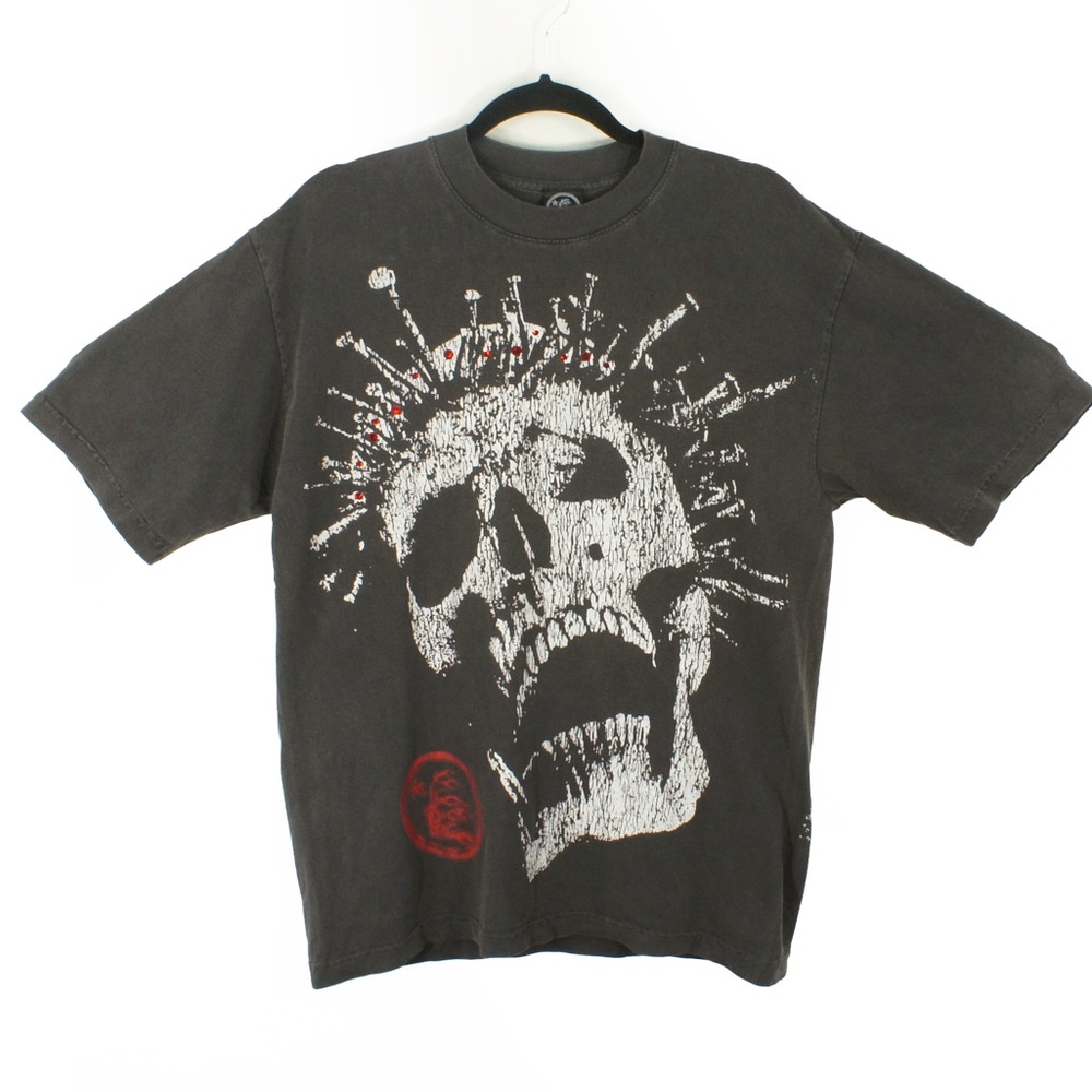 Hellstar Crowned Skull Grunge Grey Short Sleeve Shirt